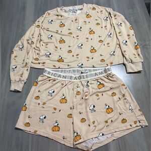 American Eagle Outfitters Pajama Set - Cream and Orange